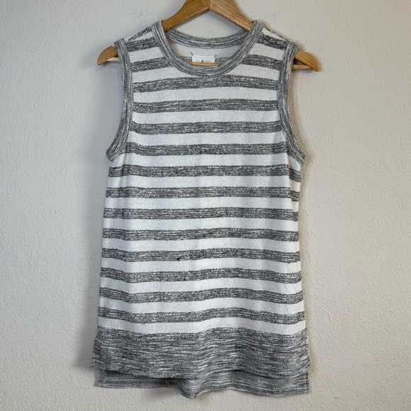 Lou and Grey Sleeveless Gray White Striped Longline Sweater Tank Top Size Medium - Picture 1 of 10